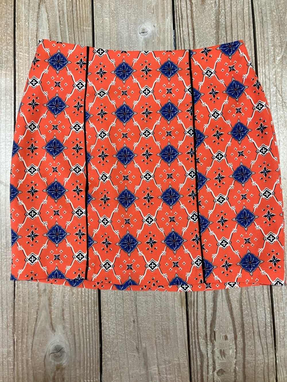 Makeup Forever Orange Mini Skirt with Navy Tile Print